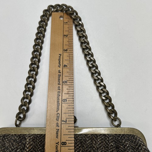 Vintage Y2K Brown Wool Gold Thread Mini Shoulder Bag Clutch Purse - Chain Handle - Picture 7 of 10