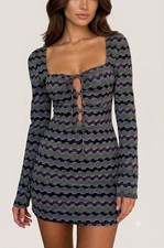 Zara Knit Mini Dress Green Purple Metallic Chevron Bodycon Dress Small