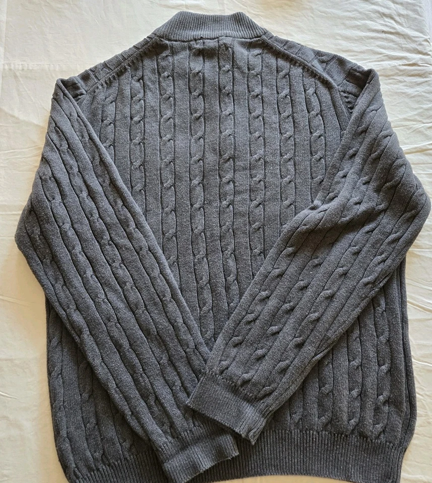 Lyle & Scott Mens 1/4 Zip Pullover Cable Knit Sweater Mens Size L Scotland Gray  - Image 2 of 4