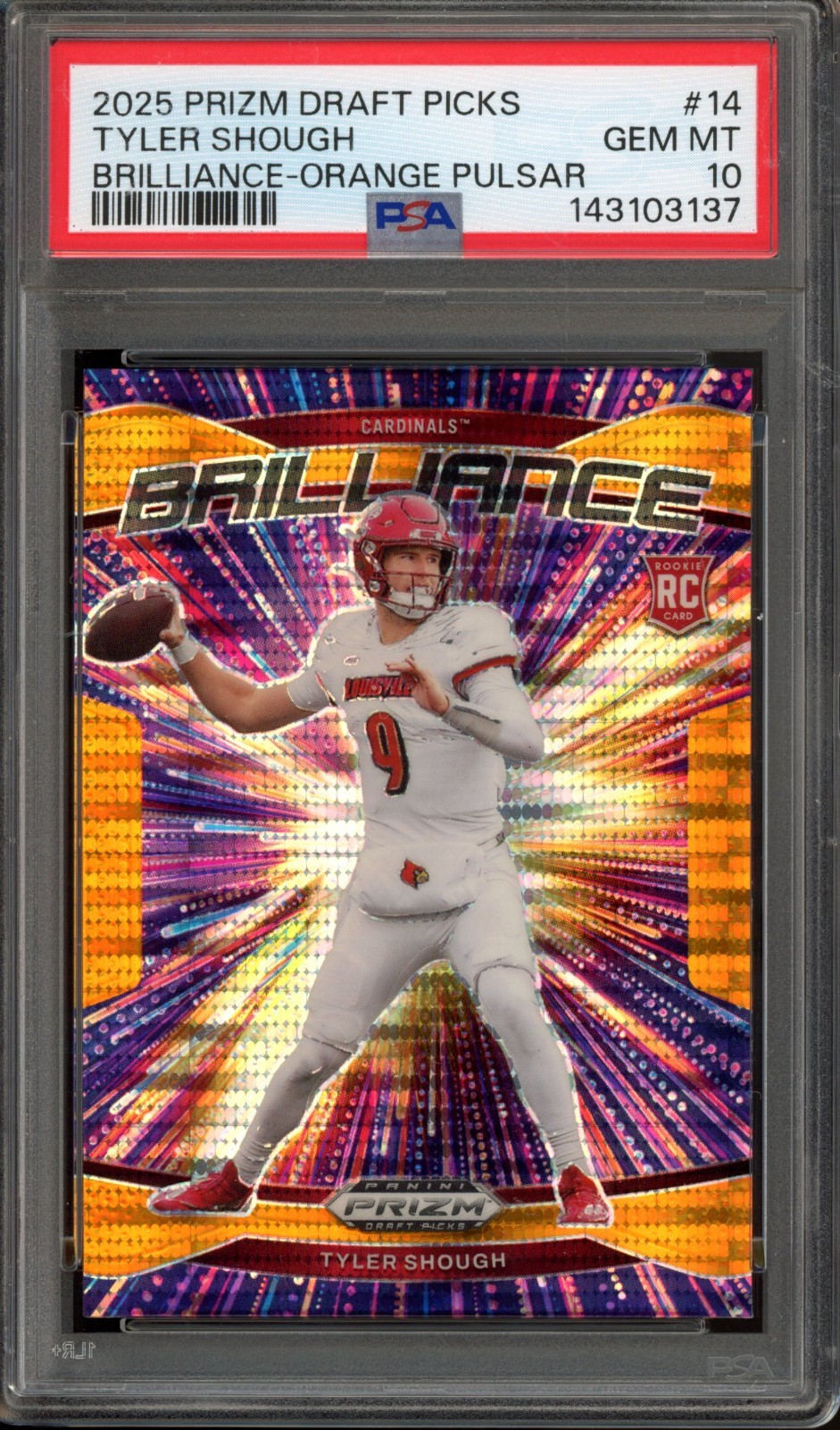 Tyler Shough Panini Prizm Draft Picks Brilliance #14 Orange Pulsar