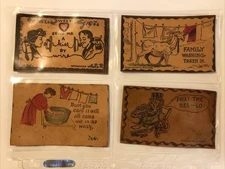 Set of 4 Vintage Leather Postcards With Americana Theme , Turn of The Century
