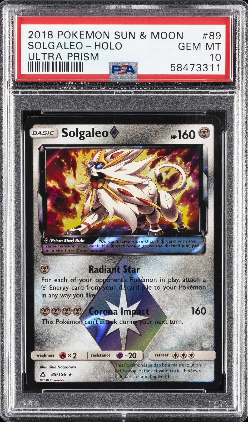 2018 POKEMON SUN & MOON ULTRA PRISM #89 SOLGALEO-HOLO PSA 10