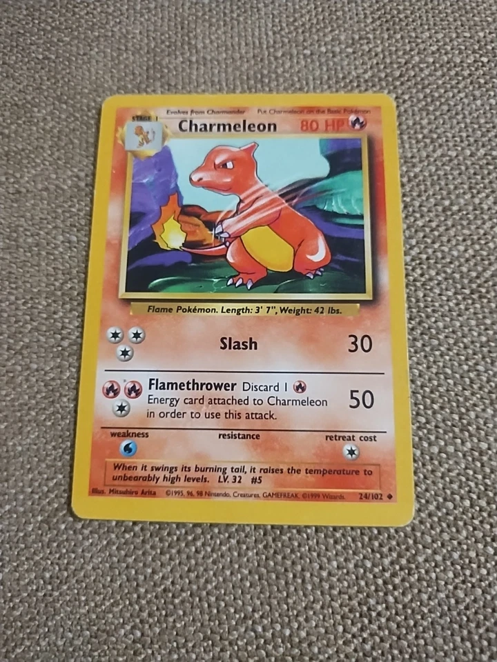 RARE Stage 1 Pokemon Charmeleon Card 24/102, 1995 Original - Image 2 of 4