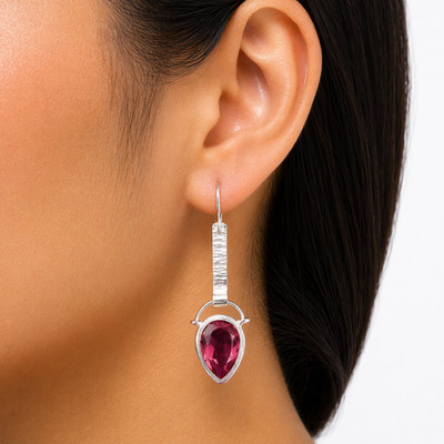 Pink Tourmaline Gemstone Dangle Earrings 925 Sterling Silver Trendy Jewelry 2.3''