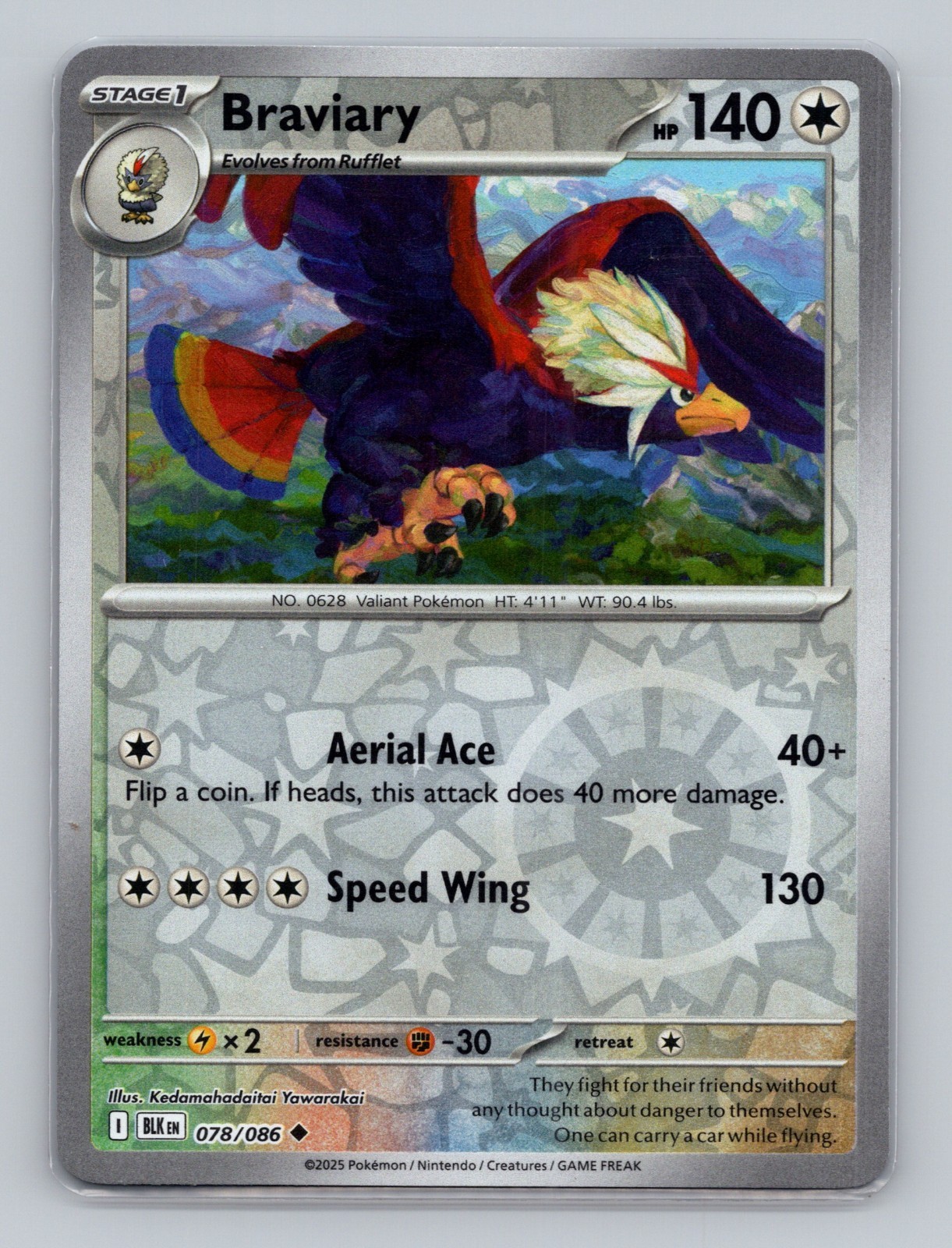 Braviary 078/086 Reverse Holo Black Bolt BLK Pokemon Scarlet & Violet TCG