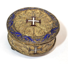 Comò antico Pomander portoghese XIX secolo argento dorato filigrana smaltata