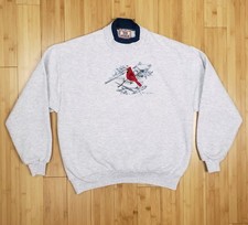 VTG 90s Top Stitch by Morning Sun Embroidered Cardinal Gray Sweatshirt L Cottage