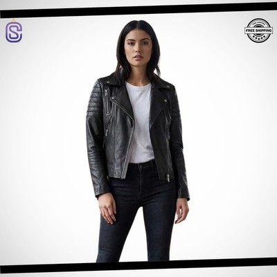 Women s Black Quilted Biker Jacket Ronda Rousey Celebrity Style Retro Jacket