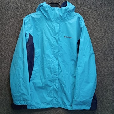 Columbia Omni Tech Rain Jacket Women XL Blue Waterproof Hooded Shell