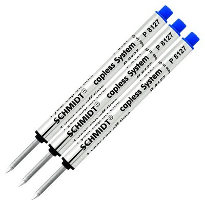 Pack of 3 - Schmidt P8127 Short Capless System Rollerball Blue Ink Medium Tip