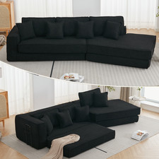 3-Seat Sleeper Sofa Bed Convertible Floor Futon Black Velvet