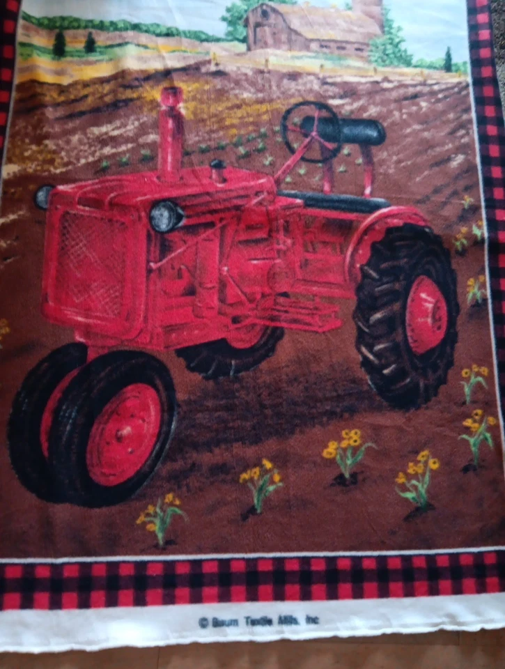Red Tractor Barn, Silo FLEECE Blanket/ Fabric Panel~Red/Black/Brown~46.5x61" NEW - Image 3 of 4