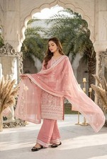 Women's Pink Faux Georgette Kurta Palazzo With Dupatta For Wedding Wear