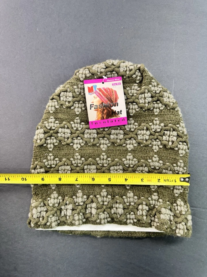 Mujer Crochet Moda Sombrero Tobogán Thermo Wear Gorro Extra Cálido Verde Gris NUEVO Foto 3 de 4
