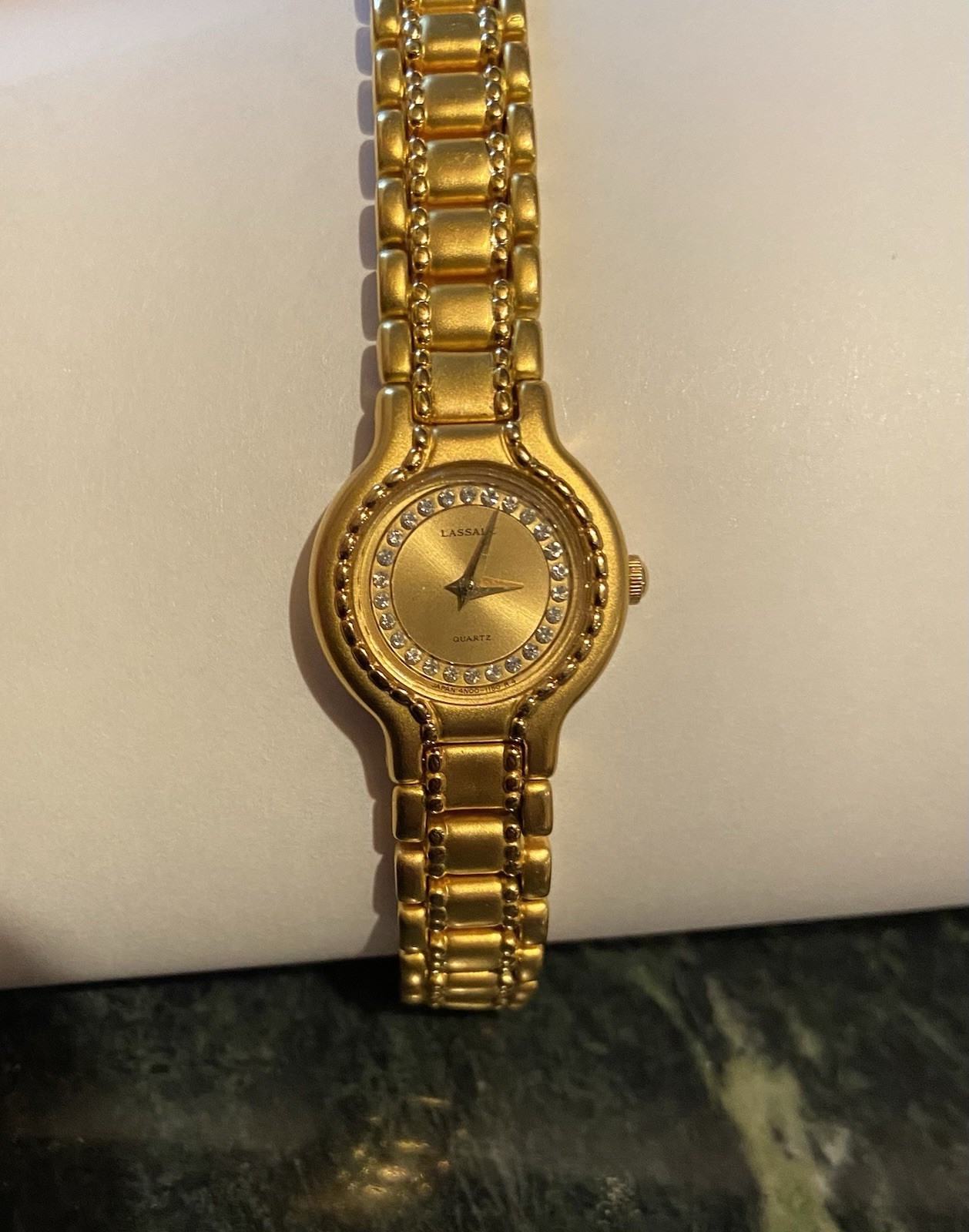 Vintage Gold Ladies Gold Battery New Lassale Plated 18k Seiko Crystals Brushed - VintageWatches.PK Vintage Gold Ladies Gold Battery New Lassale Plated 18k Seiko Crystals Brushed - vintagewatches.pk