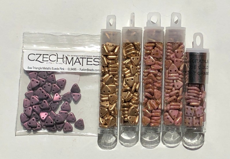 Lot Czech Glass 6mm Triangle 2 Holes Beads Gold Pink Czech Mates Jewelry Making