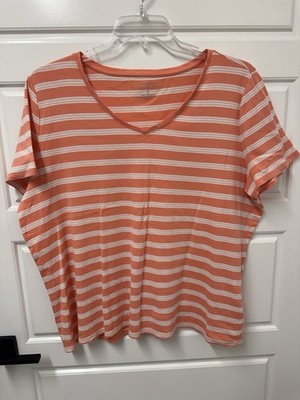 2X Talbots Plus Cotton Striped Vneck Short Sleeve Tee A4