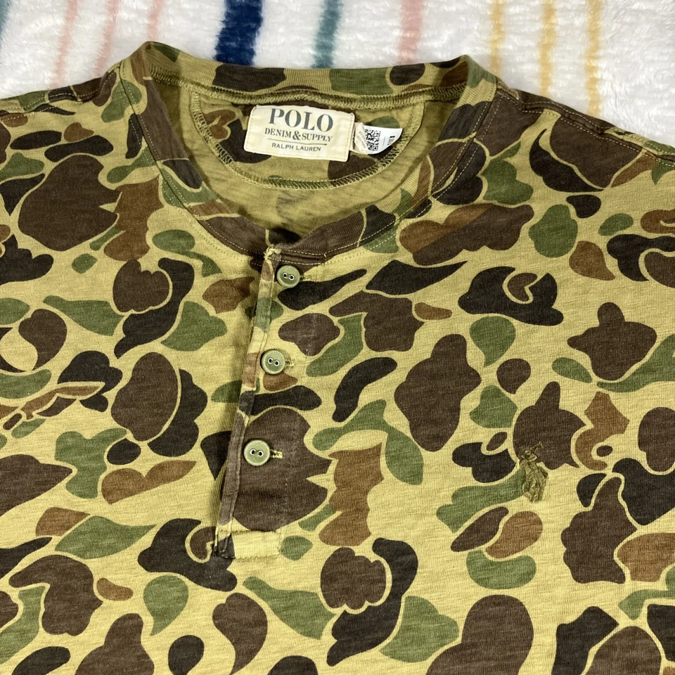 Camisa Polo Denim & Supply Ralph Lauren Para Hombres XXL Camuflaje Cuello Henley Camuflaje 872 Foto 3 de 4