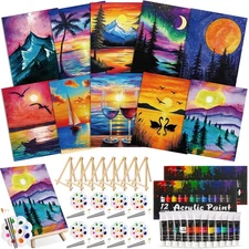 72 Pcs Colorful Sky Paint and Sip Kit for Adults 8'' x 10'' Pre Drawn Canvas ...