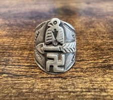 Vtg 1930s Whirling Log Thunderbird Arrow Cigar Band Coin Silver Ring - Size 5.25