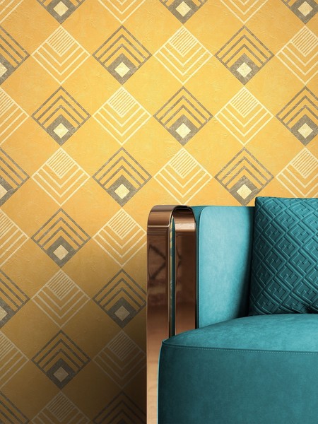 Newroom Vliestapete Gelb Creme Rauten Geometrisch Modern Wohnzimmer Schlafzimmer-image