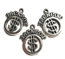 3 Pcs. Jackpot Casino Charms Pendants Cast Fine Pewter