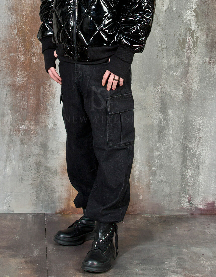 NewStylish Washed black baggy denim cargo pants | eBay