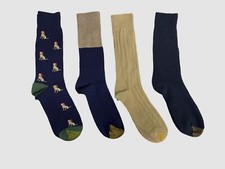 Gold Toe Men's 4-Pair Pack Brown Blue Graphic Cotton Dress Socks Size 6-12