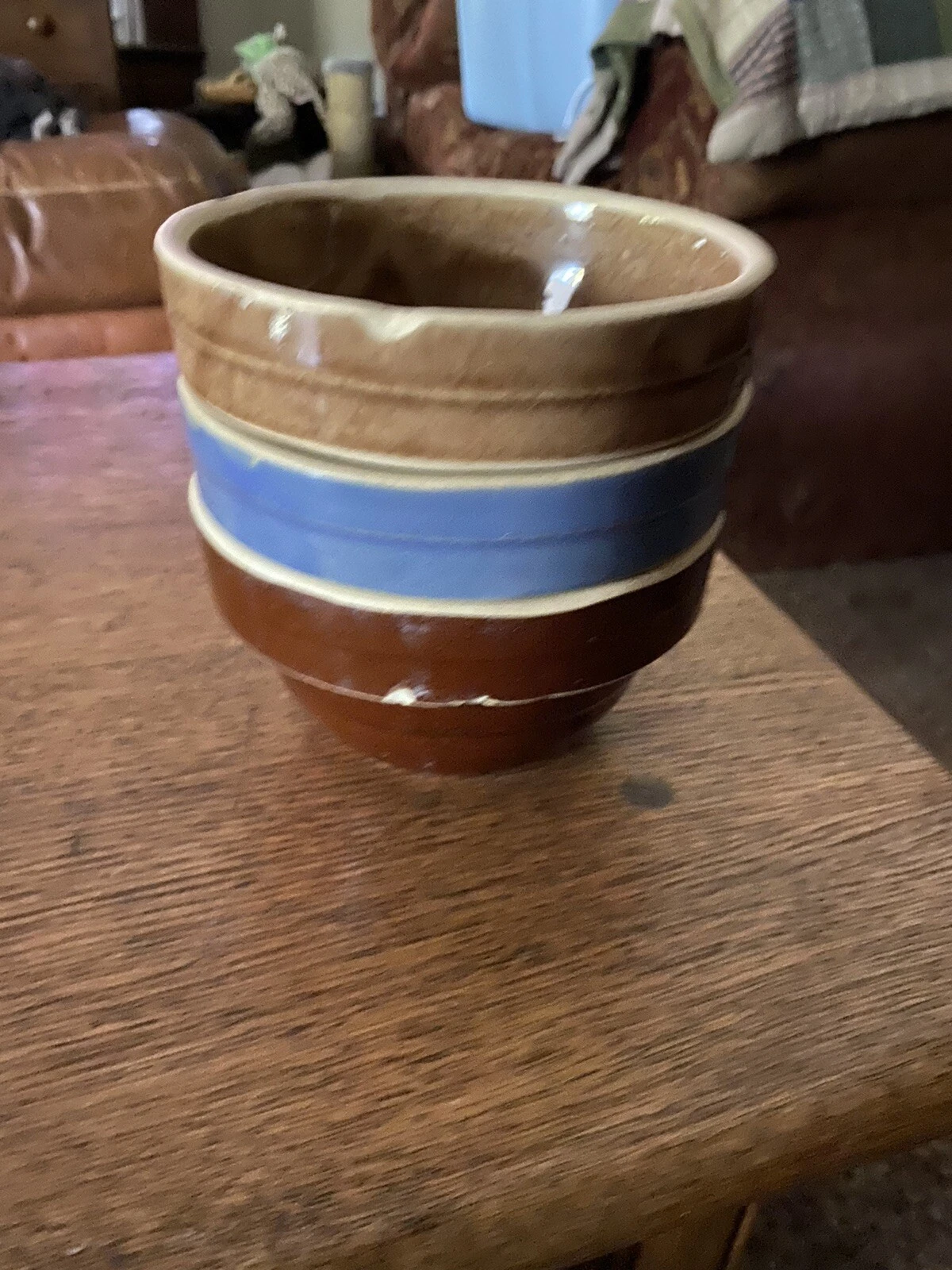 VINTAGE Monmouth Western Stoneware USA Small Blue/Brown Batter/Mixing Bowls~TRIO