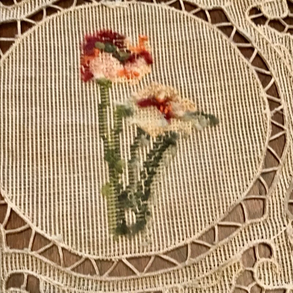 Pair Of Matching Needlepoint Doilys Tulip Pattern - Image 4 of 4