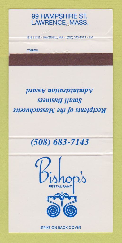 Matchbook Cover Restaurant Lawrence MA 30 Strike eBay