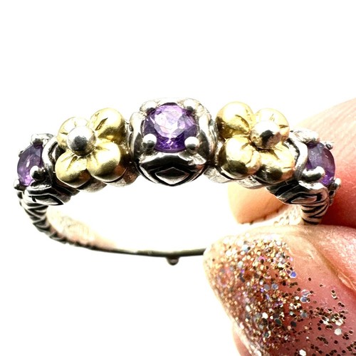 Barbara Bixby Womens Ring Band Amethyst Sterling Silver 18K Gold Size 9 - Picture 2 of 4