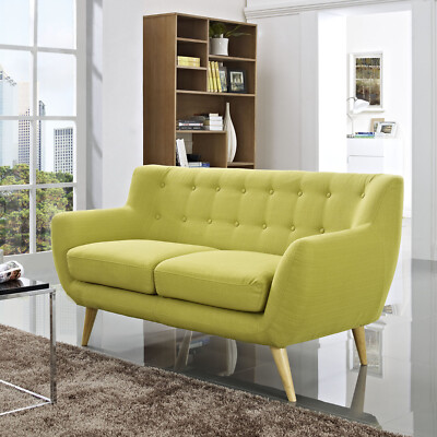 Modway Remark Mid-Century Modern Loveseat With Upholstered Fabric In Wheatgrass