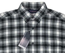 Men's ROUNDTREE  YORKE Gray Black  Plaid Portuguese Flannel Shirt 2XB 2XL NWT