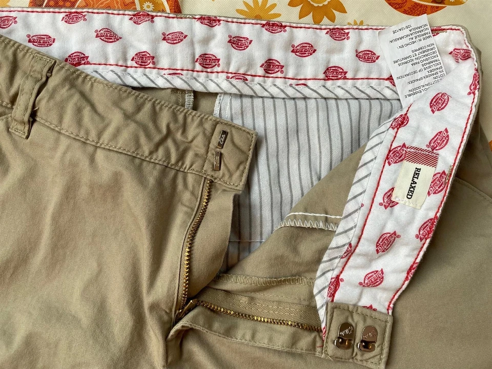 S104 Women's Dickies Subaru Embroidered Tan Uniform Chino Pants - Size 12 Short - Image 2 of 4