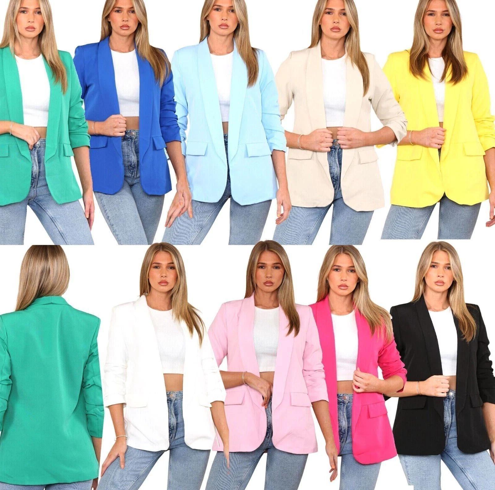 Ladies Ruched Sleeve Fully Lined Blazer Collared Casual Ladies Formal Jacket Top
Opens in a new wind