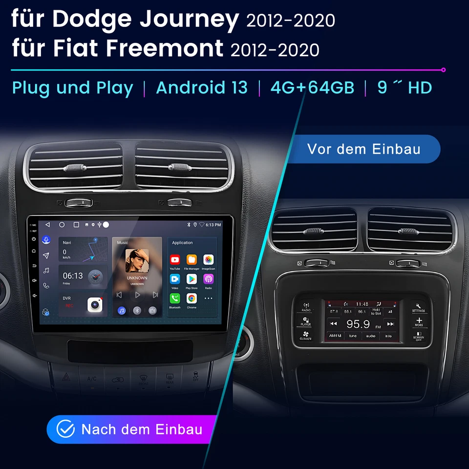 Android 13 CarPlay 128G Für 2012-2020 Dodge Journey Fiat Freemont Autoradio Navi - Bild 2 von 4