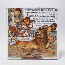 Mosaic Tile Co Walter Crane Arts & Crafts Lion in Love Ceramic Tile Trivet 6"