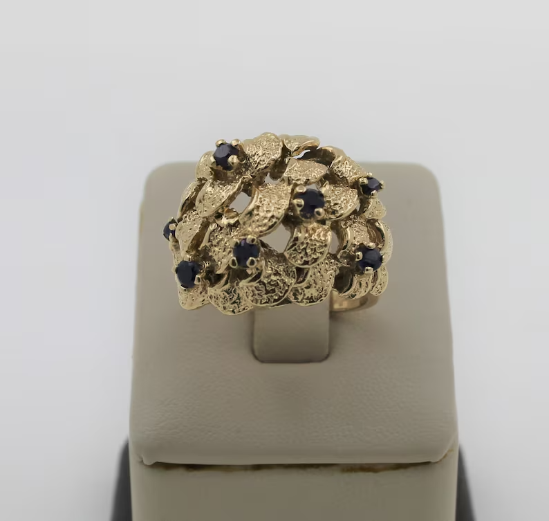 2Ct Round Cut Simulated Sapphire Cocktail Band  Ring 14K Yellow Gold Over Silver