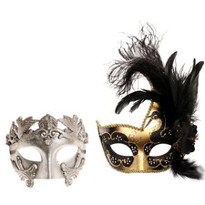 Gold Black Venetian Roman Warrior Couple Mask for Greek Party