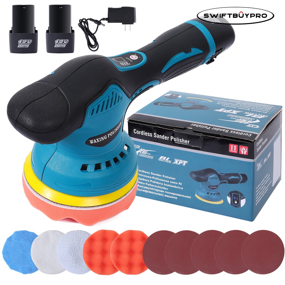 8 Adjustable Speed Dual Action Waxing Tool Cordless Car Buffer Polisher Kit US