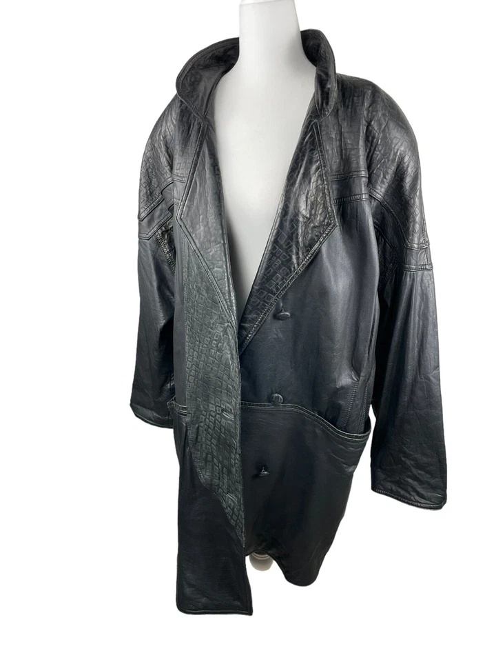 Gabardina de Colección Avanti para Mujer Talla M Negra Cuero Genuino Sobre Abrigo Chaqueta Forrada