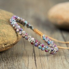 Natural Sea Sediment Jasper Stone Beaded Braided Bracelet for Anxiety Relief
