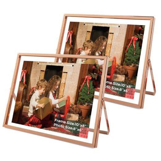 8x10 Metal Frame - Floating Effect 8x10 for Photos 6x8 - horizontal Rose Gold