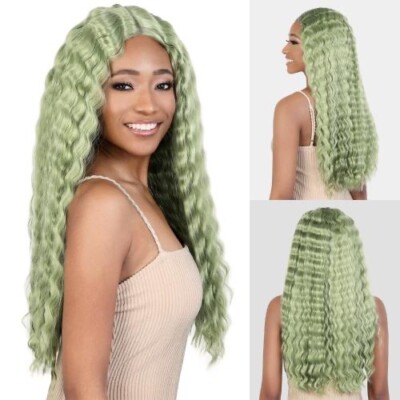 Motown Tress Soft Quick Crimp front Deep part Lace Wig.LDP Crimp-7 #Olive Green.