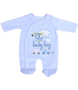 BabyPrem Premature Preemie Baby Clothes Blue Velour Tiny Sleepsuit 3-5 5-8lbs