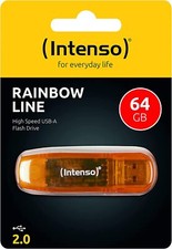 Image of Intenso; RAINBOW LINE, 64GB High Speed USB-A Memory Stick Flash Drive 2.0.Orange
