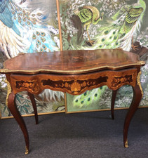 Antique Italian Mahogany & Tulip Wood Marquet...