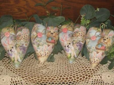 Home Decor 4 Easter Dog Hearts Ornaments Handmade Bowl Fillers Wreath Accents