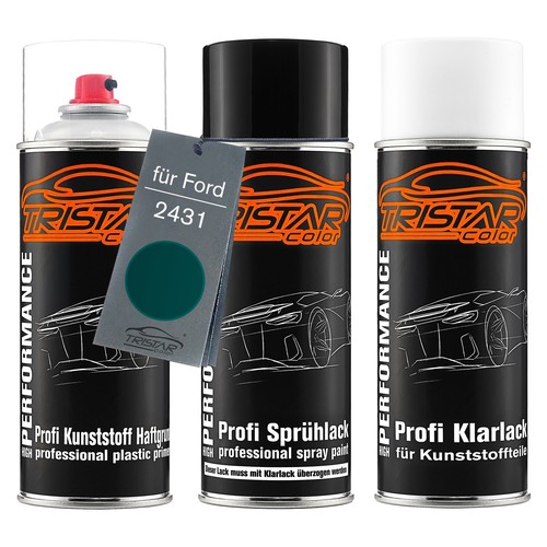 Autolack Spraydosen Set für Kunststoff für Ford 2431 Verde Tirol Perol.